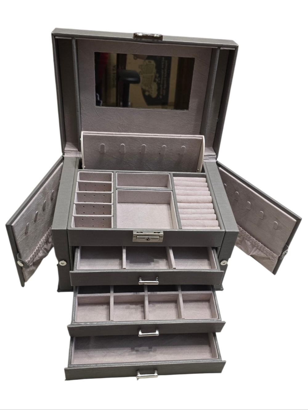 Gray Jewelry Organizer Box with Mirror - Brand Unspecified